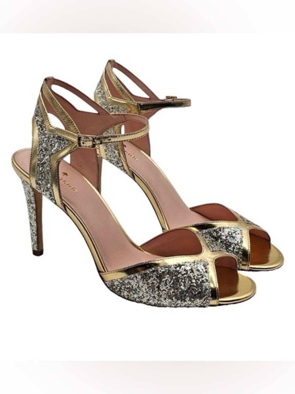 Kate Spade Gold and Silver Glitter Open-Toe Heels